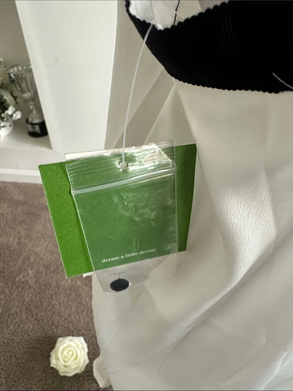 kate spade White Satin Slip with Black Lace Trim